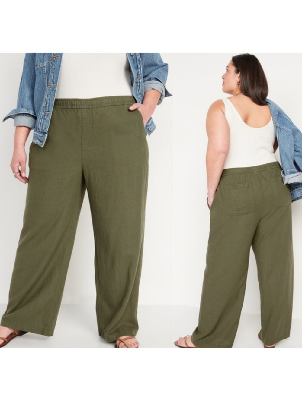 Old Navy High Waisted Linen Blend Wide Leg Pants Olive Green Size 3X